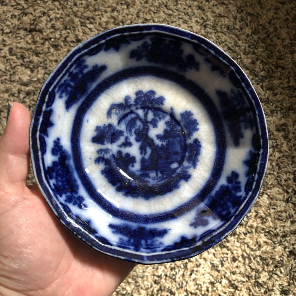 Vintage antique T Walker ironstone “Hong” flow blue saucer - Picture 11 of 12